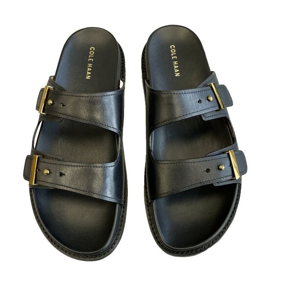NEW Cole Haan Marisol Footbed Sandals Women's 10B Black Leather Slide - Picture 1 of 7